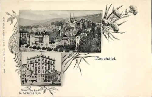 Ak Neuchâtel Neuenburg Stadt, Hotel du Lac, Panorama