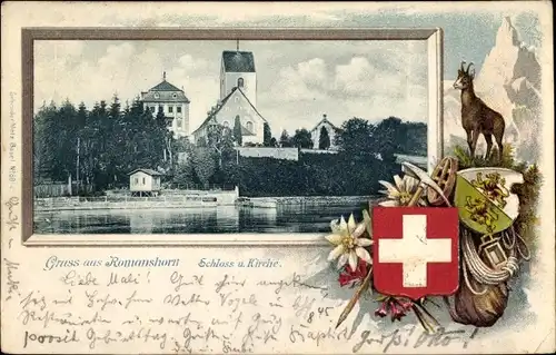 Präge Wappen Passepartout Ak Romanshorn Kanton Thurgau, Schloss, Kirche