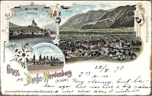 Litho Buchs Werdenberg Kanton Sankt Gallen, Panorama, Werdenberg, Grenzbahnhof