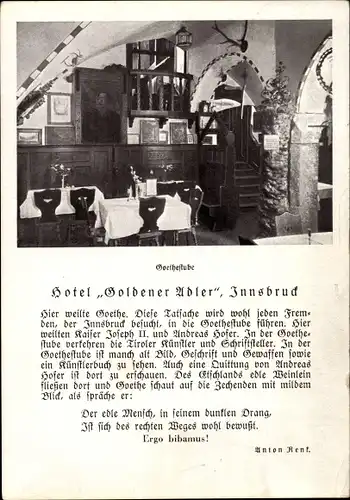 Ak Innsbruck in Tirol, Hotel Zum Goldenen Adler, Goethestube