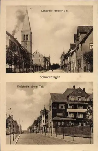 Ak Schwenningen am Neckar, Karlstraße, unterer und oberer Teil, Kirche