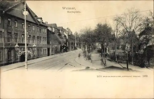 Ak Weimar in Thüringen, Karlsplatz, Konditorei Grenzdörffer, Post