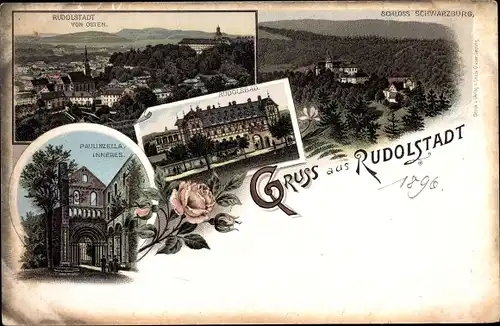 Litho Rudolstadt, Rudolsbad, Schloss Schwarzburg, Paulinzella