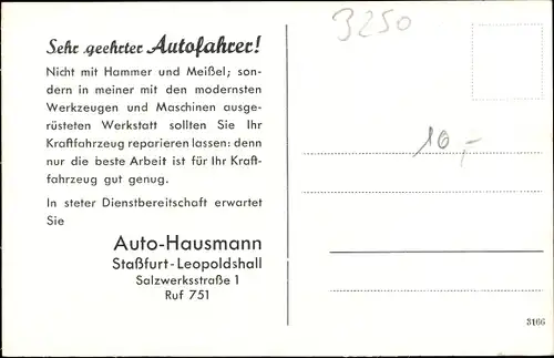 Ak Leopoldshall Staßfurt im Salzlandkreis, Auto Hausmann, Salzwerksstraße 1