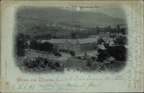 Mondschein Ak Wippra Sangerhausen am Harz, Totale mit Hotel Deutsches Haus, Nacht