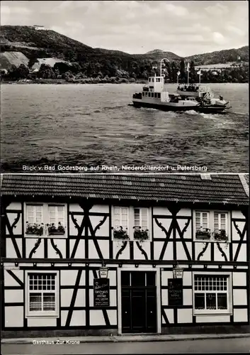 Ak Bad Godesberg Bonn am Rhein, Gasthaus Zur Krone, Fähre, Niederdollendorf, Petersberg