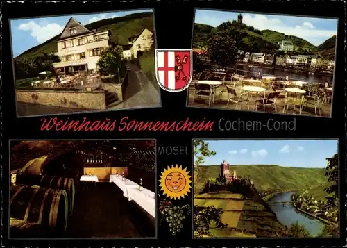 Ak Cond Cochem an der Mosel, Weinhaus Sonnenschein, Weinfässer, Schloss
