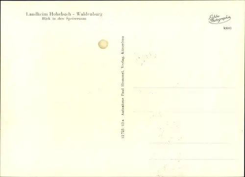 Ak Waldenburg in Württemberg, Landheim Hohebuch, Speiseraum