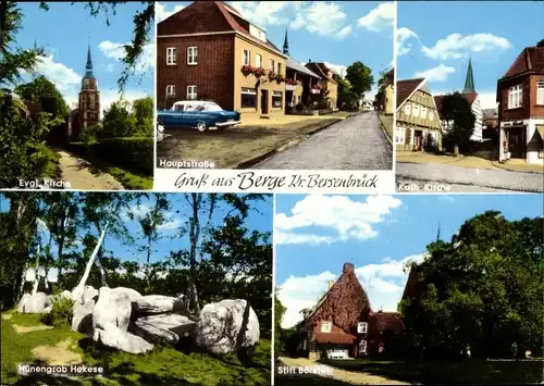 Ak Berge in Niedersachsen, Ev. Kirche, Hauptstraße, Hünengrab Hekese, Stift Börstel