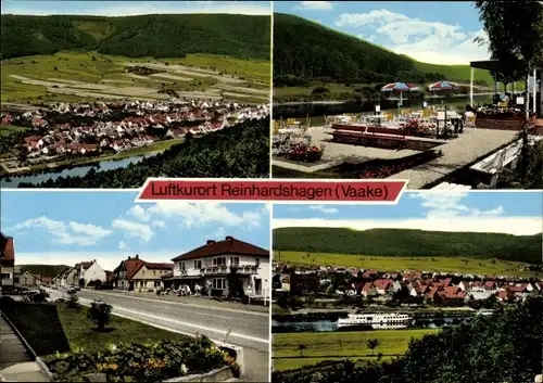 Ak Vaake Reinhardshagen Hessen, Terrasse, Dampfer, Panorama vom Luftkurort