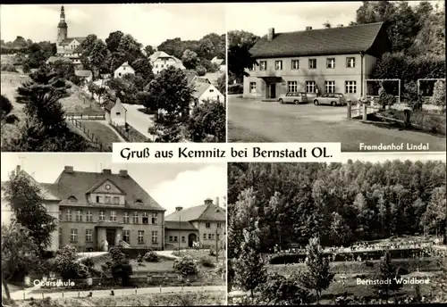 Ak Kemnitz Bernstadt auf dem Eigen Sachsen, Oberschule, Fremdenhof Lindel, Waldbad