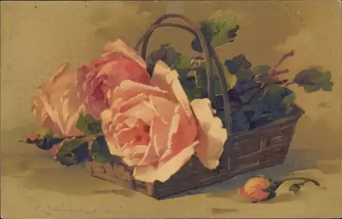 Künstler Ak Klein, Catharina, Blühende Rosen, Korb