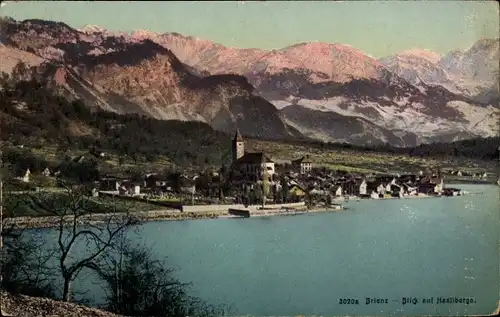 Ak Brienz Kanton Bern, Blick über den Brienzersee auf die Hasliberge