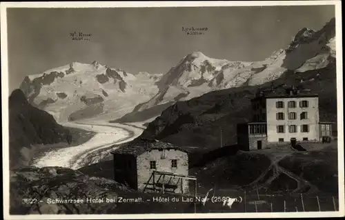 Ak Zmutt Zermatt Kanton Wallis, Schwarzsee-Hotel, Hotel du Lac Noir, Lyskamm, Monte Rosa, Gletscher
