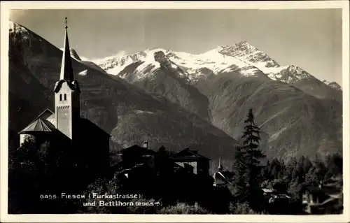 Ak Fiesch Kt Wallis Schweiz, Ortsansicht, Furkastraße und Bettlihorn