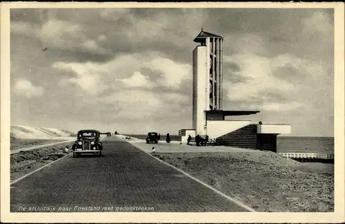 Ak Afsluitdijk Friesland Niederlande, met gedenkteeken