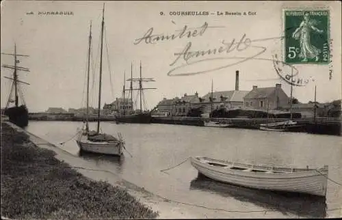 Ak Courseulles Calvados, le Bassin à Flot, Segelschiffe
