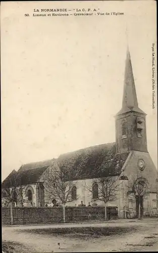 Ak Crèvecoeur-en-Auge Calvados, vue de l'église