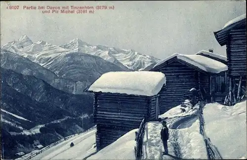Ak Davos Kanton Graubünden, Tinzenhorn, Piz Michel, Winter