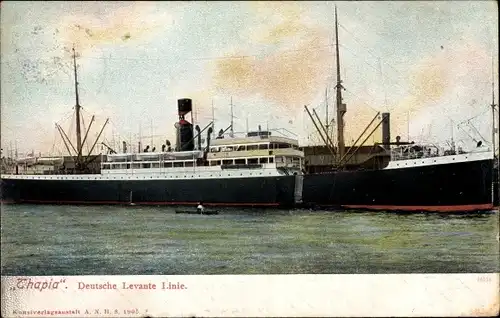 Ak Dampfschiff Thapia, Deutsche Levante Linie, Vor Anker im Hafen