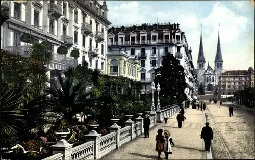 Ak Luzern Stadt Schweiz, Promenade vor dem Hotel Schweizerhof