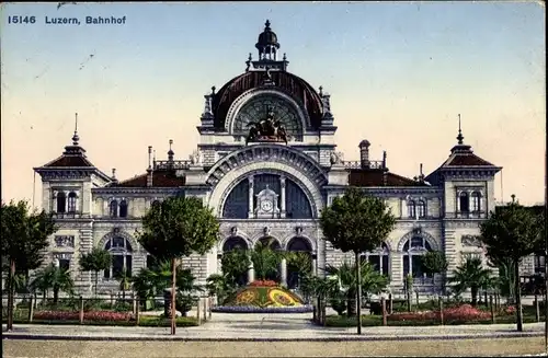 Ak Luzern Stadt Schweiz, Bahnhof Straßenseite