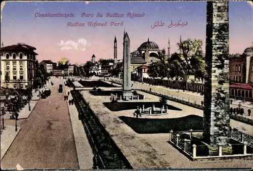 Ak Konstantinopel Istanbul Türkei, Parc du Sultan Ahmed, Obelisques, Mosquee