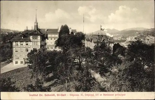 Ak Sankt Gallen Stadt Schweiz, Institut Dr. Schmid, Dependance II und III et bâtiment principal