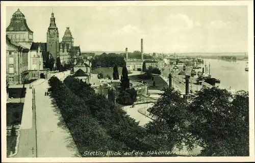 Ak Szczecin Stettin Pommern, Hakenterrasse, Hafen