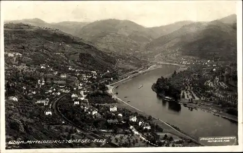 Foto Ak Dolní Zálezly Salesel Elbe Reg. Aussig, Totalansicht der Ortschaft, Berge