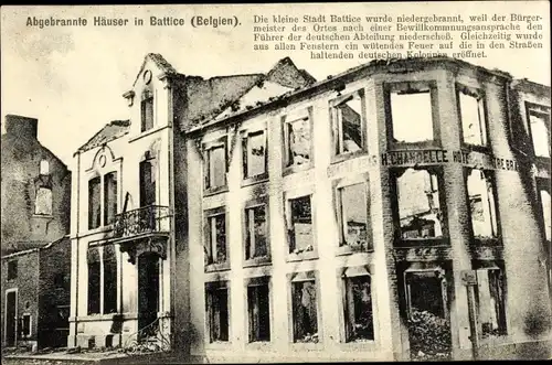 Ak Battice Wallonien Lüttich, Kriegszerstörungen, abgebrannte Häuser, I.WK
