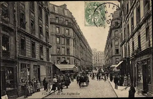 Ak Paris XVIII., La Rue Eugene Sue, Geschäfte