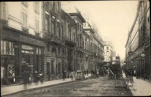 Ak Paris VI, Rue des Saints-Pères, école des Ponts et Chaussées, Pferdebus