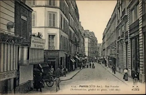 Ak Paris XVIII, Rue Poncelet, Geschäfte, Restaurant