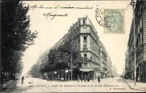 Ak Paris XVIII, Angle Boulevard Ornano, Rue Clignancourt