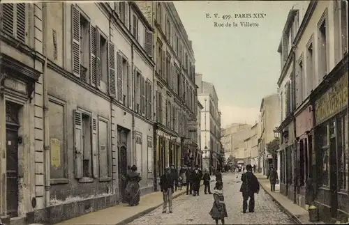 Ak Paris XIX, Rue de la Villette, Straßenpartie