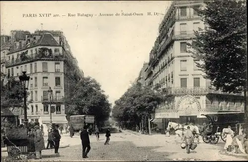 Ak Paris XVII., Rue Balagny, Avenue de Saint Ouen, Pferdeomnibus