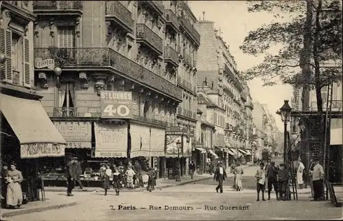 Ak Paris XVII, rue Demours, Rue Guersant, Magasins, Coiffeur