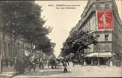 Ak Paris XVIII Montmartre, la Rue Ordener, Pferdefuhrwerk
