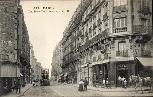 Ak Paris XVIII, Rue Damremont, Autobus, Pferdefuhrwerk