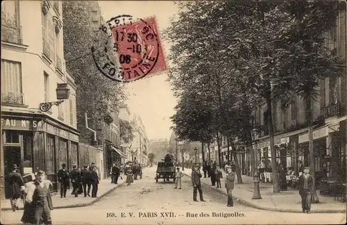 Ak Paris XVII, Rue des Batignolles, Geschäfte, Pferdefuhrwerk