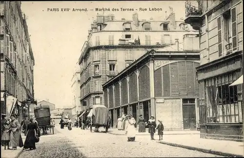 Ak Paris XVII, Marché des Ternes, Rue Lebon, Kutschen, Pferdefuhrwerk, Restaurant