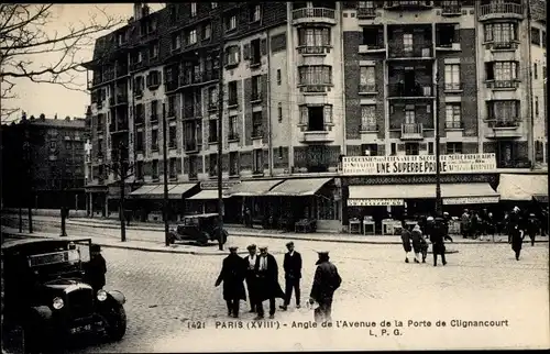 Ak Paris XVIII, Avenue de la Porte de Clignancourt, Geschäft, Auslagen, Automobile