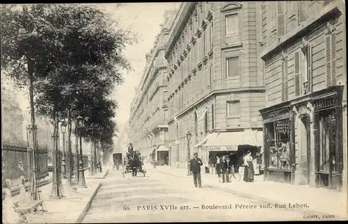 Ak Paris XVII, Boulevard Péreire, Rue Lebon, Geschäfte, Kutsche