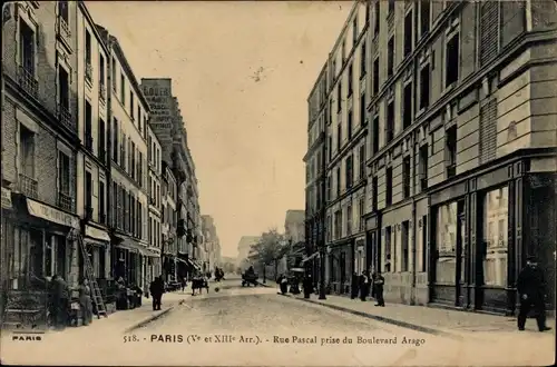 Ak Paris V et XIII, Rue Pascal, Boulevard Arago, Geschäfte, Straßenpartie