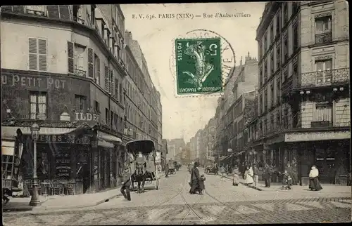 Ak Paris XIX, Rue d'Aubervilliers, Straßenpartie, Geschäfte