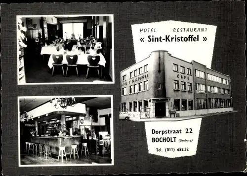 Ak Bocholt Limburg Niederlande, Hotel Restaurant Sint-Kristoffel, Außenansicht, Bar, Gastraum