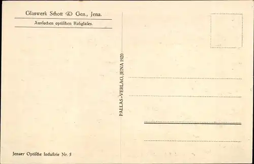 Ak Jena in Thüringen, Glaswerk Schott & Gen., Aussuchen optischen Rohglases