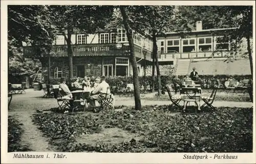 Ak Mühlhausen in Thüringen, Stadtpark, Parkhaus, Terrassenpartie