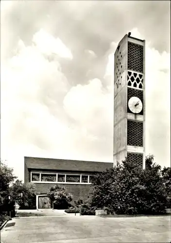 Ak Hofheim im Ried Lampertheim Hessen, Friedenskirche mit Uhr